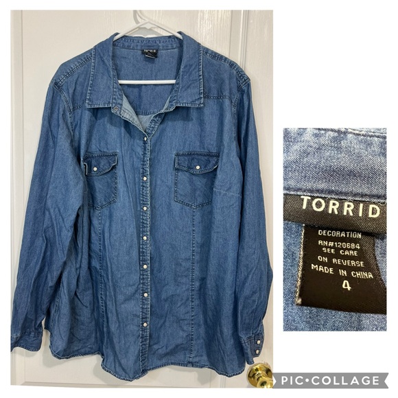 torrid Tops - Torrid Classic Chambray Blue Denim Button-Up Shirt size 4